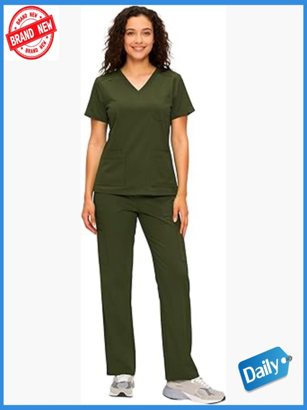 Women's Scrub Set V-Neck Top & Cargo Pants 12 Pockets Stretch XXL